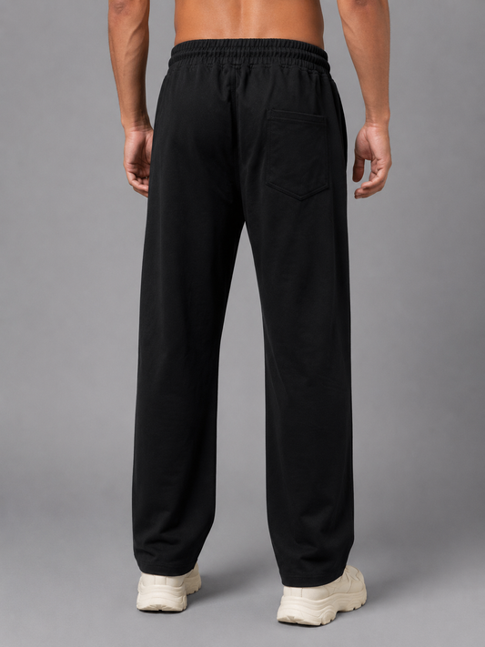 Men’s Straight Fit Baggy Sports Trackpant TRACK430(BLACK) | Cotflex Dobby Fabric | Gym, Running & Casual Wear Active Bottoms