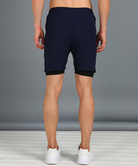 Men’s 2-in-1 Sports Shorts with Inner Tights | Gym, Running & Casual Wear | Article No. SHORT142 - Navy