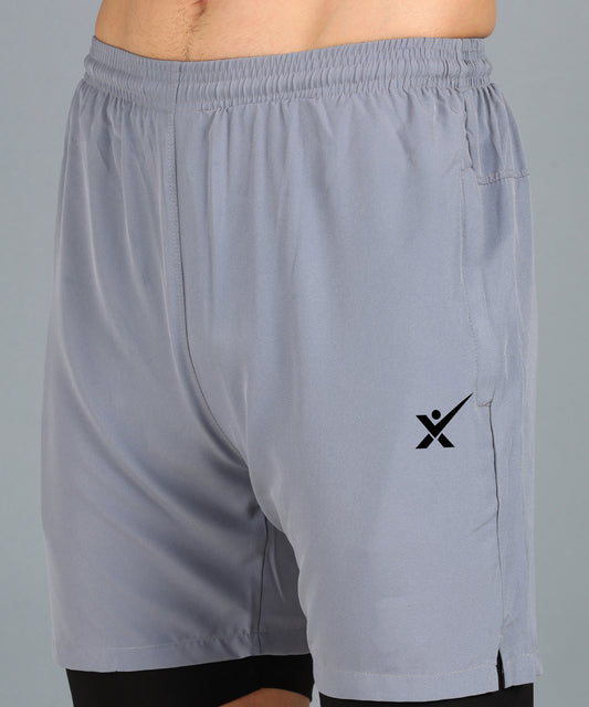 Men’s 2-in-1 Sports Shorts with Inner Tights | Gym, Running & Casual Wear | Article No. SHORT142 - Light Grey