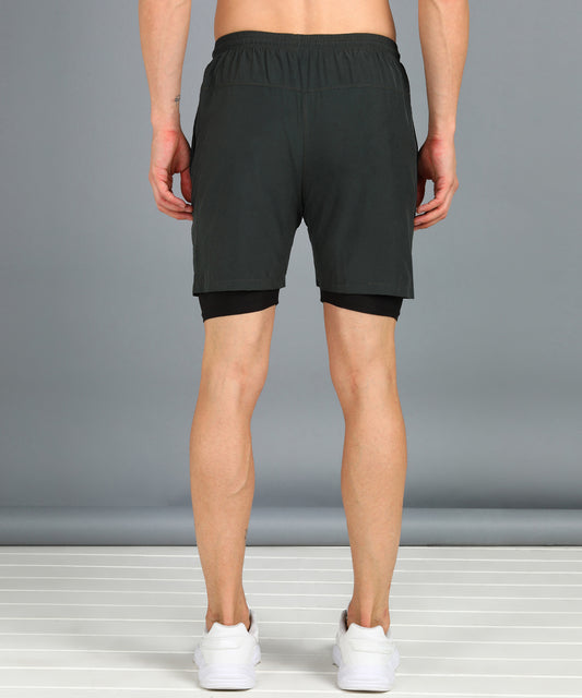 Men’s 2-in-1 Sports Shorts with Inner Tights | Gym, Running & Casual Wear | Article No. SHORT142 - Dark Grey