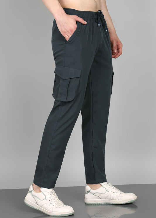 Men’s Cool Cotton Cargo Trackpants — 4 Pockets & Casual Fit - TRACK399_DARK GREY
