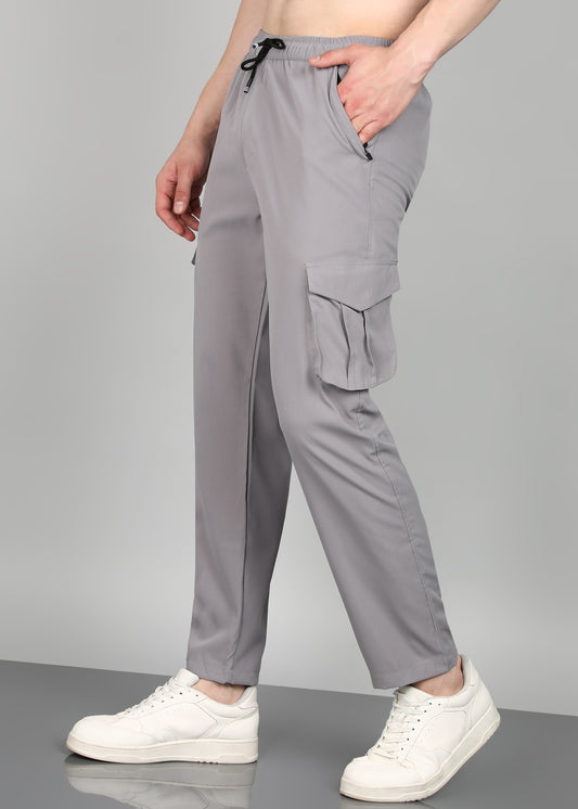 Men’s Cool Cotton Cargo Trackpants — 4 Pockets & Casual Fit - TRACK399-LIGHT GREY