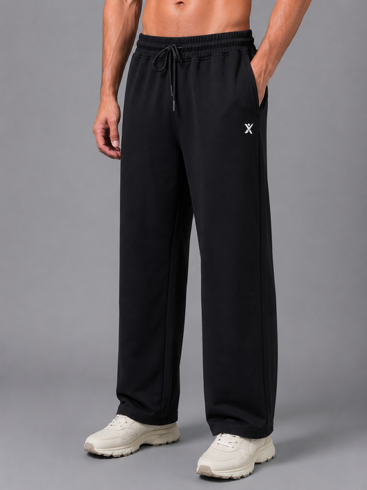 Men’s Straight Fit Baggy Sports Trackpant TRACK430(BLACK) | Cotflex Dobby Fabric | Gym, Running & Casual Wear Active Bottoms