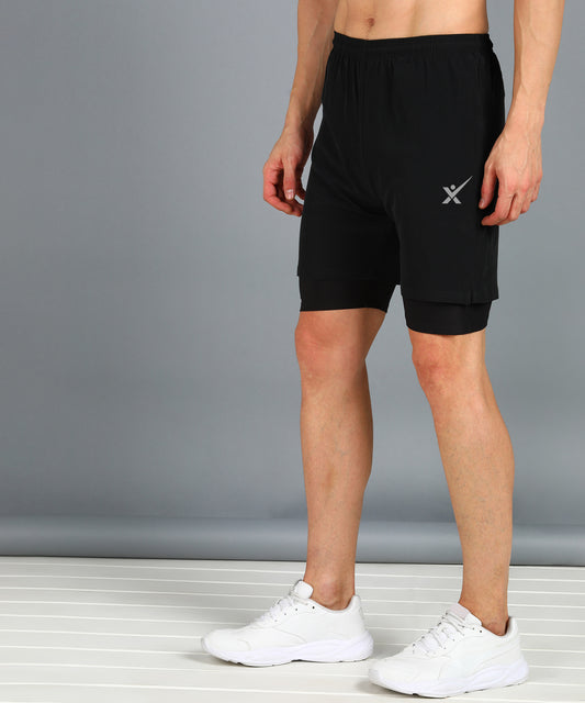 Men’s 2-in-1 Sports Shorts with Inner Tights | Gym, Running & Casual Wear | Article No. SHORT142 - Black