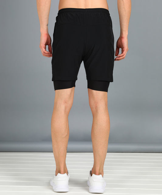 Men’s 2-in-1 Sports Shorts with Inner Tights | Gym, Running & Casual Wear | Article No. SHORT142 - Black