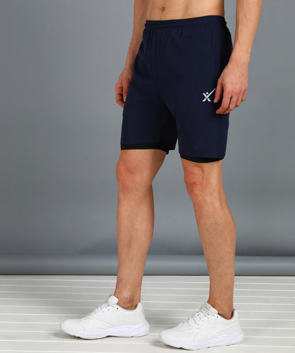 Men’s 2-in-1 Sports Shorts with Inner Tights | Gym, Running & Casual Wear | Article No. SHORT142 - Navy