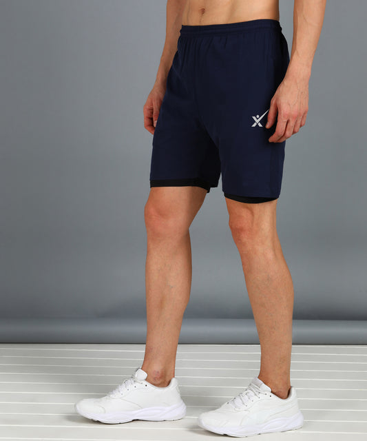 Men’s 2-in-1 Sports Shorts with Inner Tights | Gym, Running & Casual Wear | Article No. SHORT142 - Navy