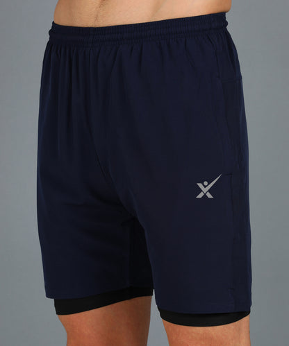 Men’s 2-in-1 Sports Shorts with Inner Tights | Gym, Running & Casual Wear | Article No. SHORT142 - Navy