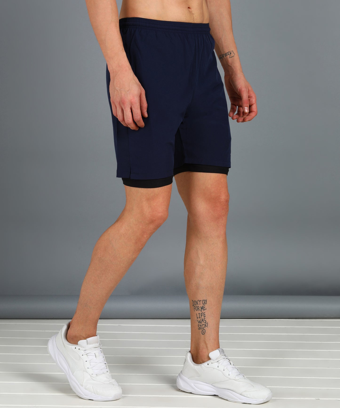 Men’s 2-in-1 Sports Shorts with Inner Tights | Gym, Running & Casual Wear | Article No. SHORT142 - Navy