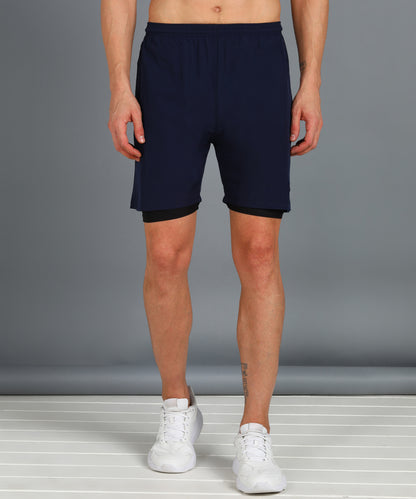 Men’s 2-in-1 Sports Shorts with Inner Tights | Gym, Running & Casual Wear | Article No. SHORT142 - Navy