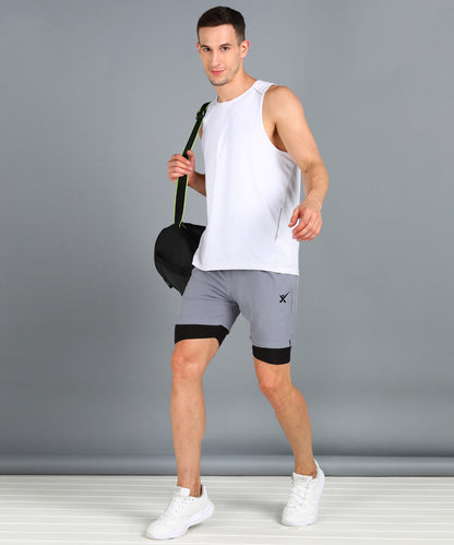 Men’s 2-in-1 Sports Shorts with Inner Tights | Gym, Running & Casual Wear | Article No. SHORT142 - Light Grey
