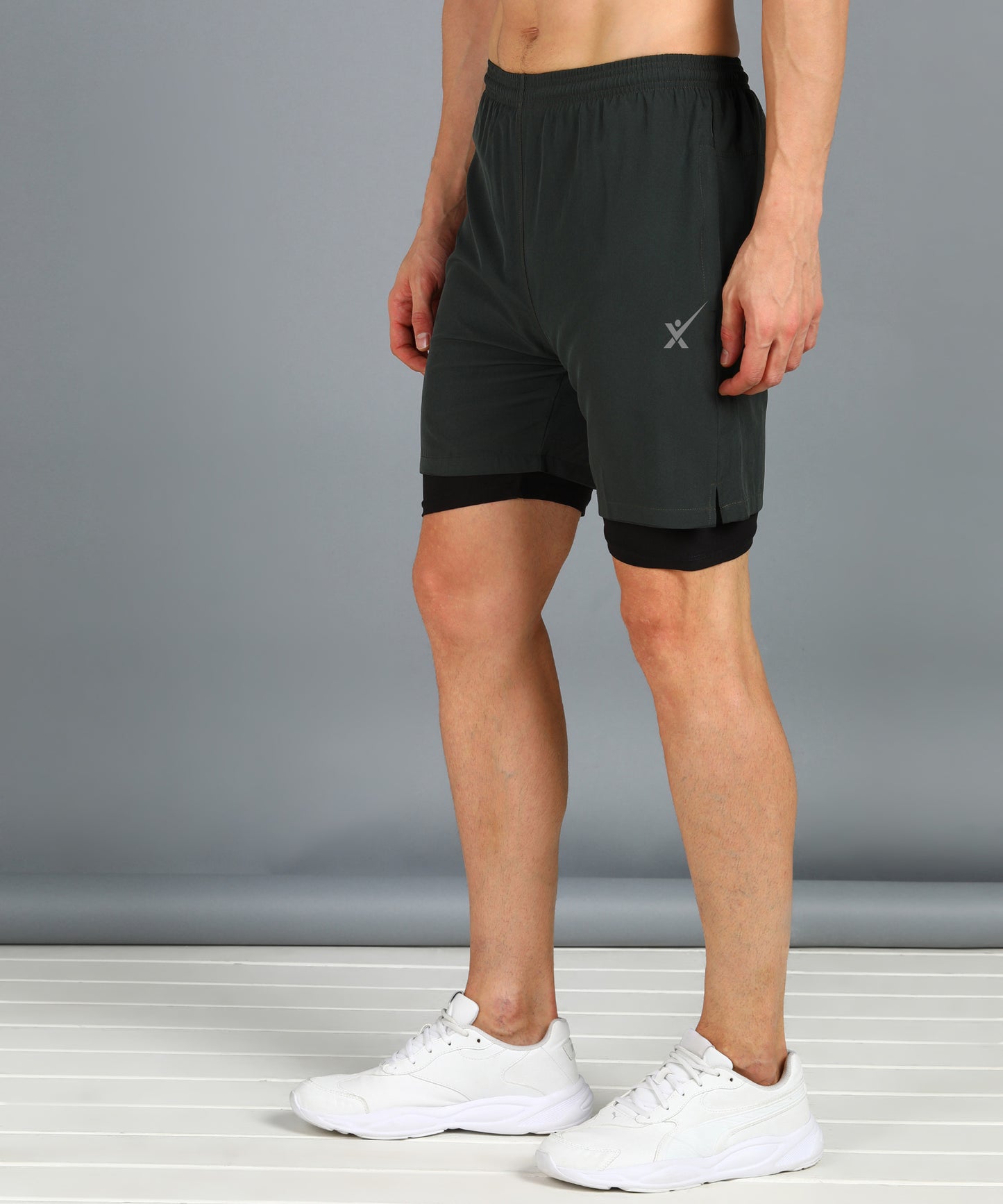 Men’s 2-in-1 Sports Shorts with Inner Tights | Gym, Running & Casual Wear | Article No. SHORT142 - Dark Grey