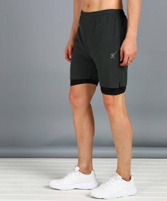 Men’s 2-in-1 Sports Shorts with Inner Tights | Gym, Running & Casual Wear | Article No. SHORT142 - Dark Grey