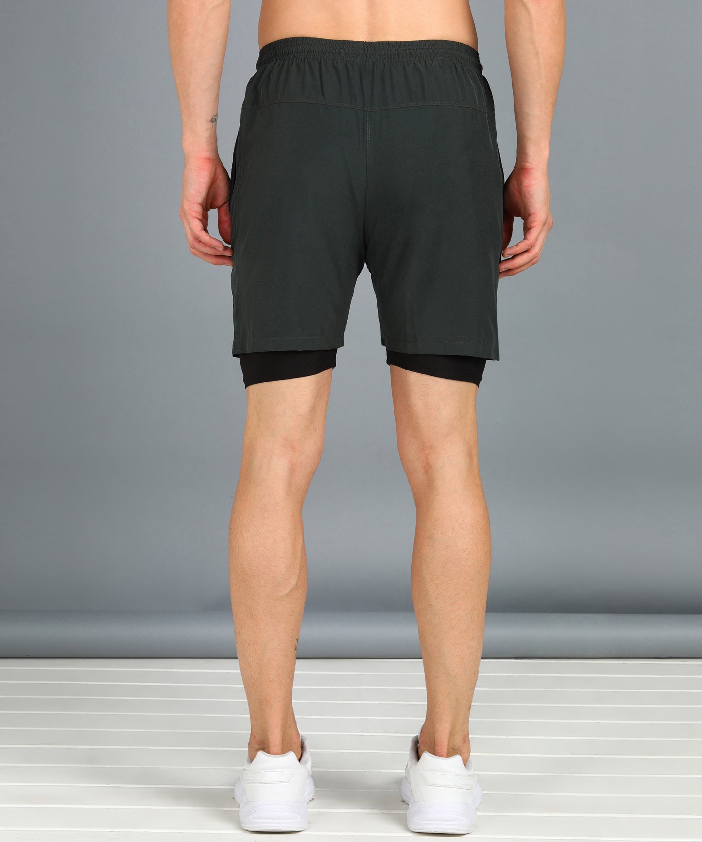 Men’s 2-in-1 Sports Shorts with Inner Tights | Gym, Running & Casual Wear | Article No. SHORT142 - Dark Grey