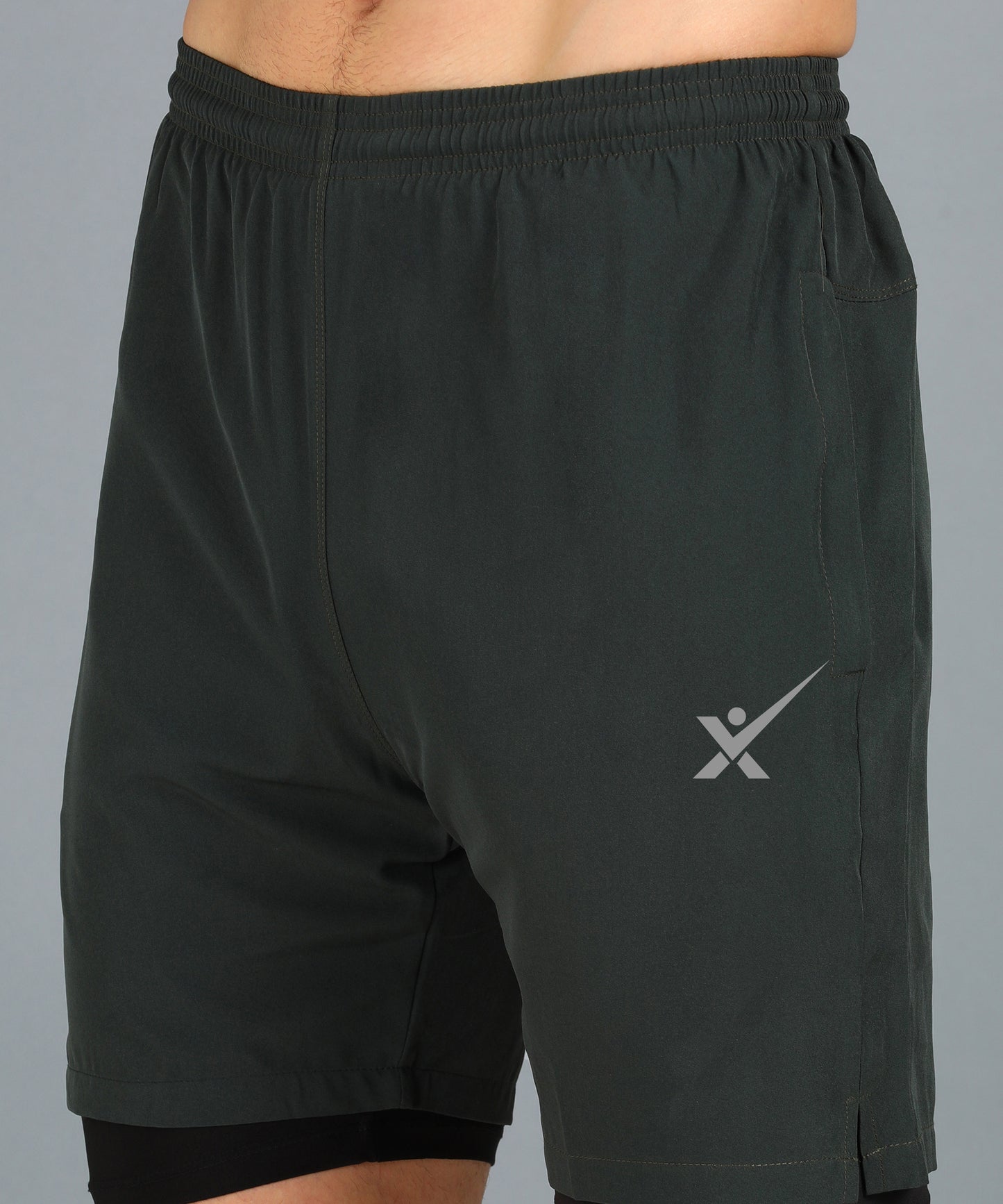 Men’s 2-in-1 Sports Shorts with Inner Tights | Gym, Running & Casual Wear | Article No. SHORT142 - Dark Grey
