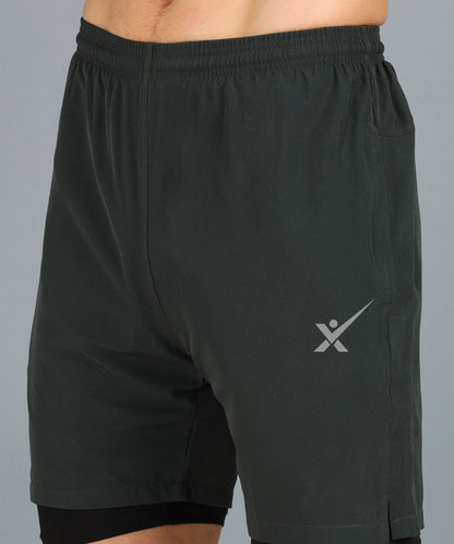 Men’s 2-in-1 Sports Shorts with Inner Tights | Gym, Running & Casual Wear | Article No. SHORT142 - Dark Grey