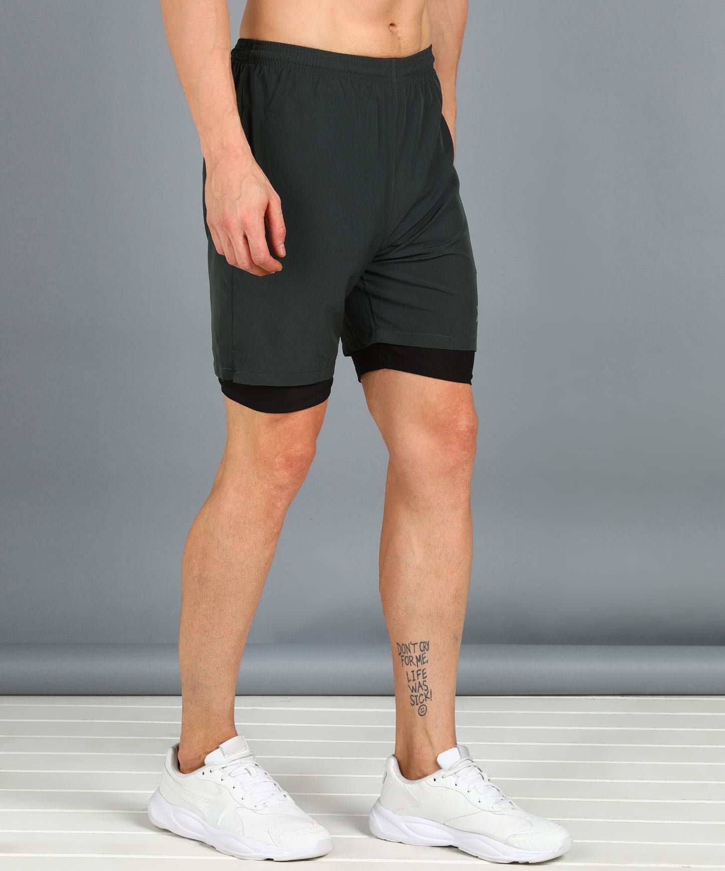 Men’s 2-in-1 Sports Shorts with Inner Tights | Gym, Running & Casual Wear | Article No. SHORT142 - Dark Grey