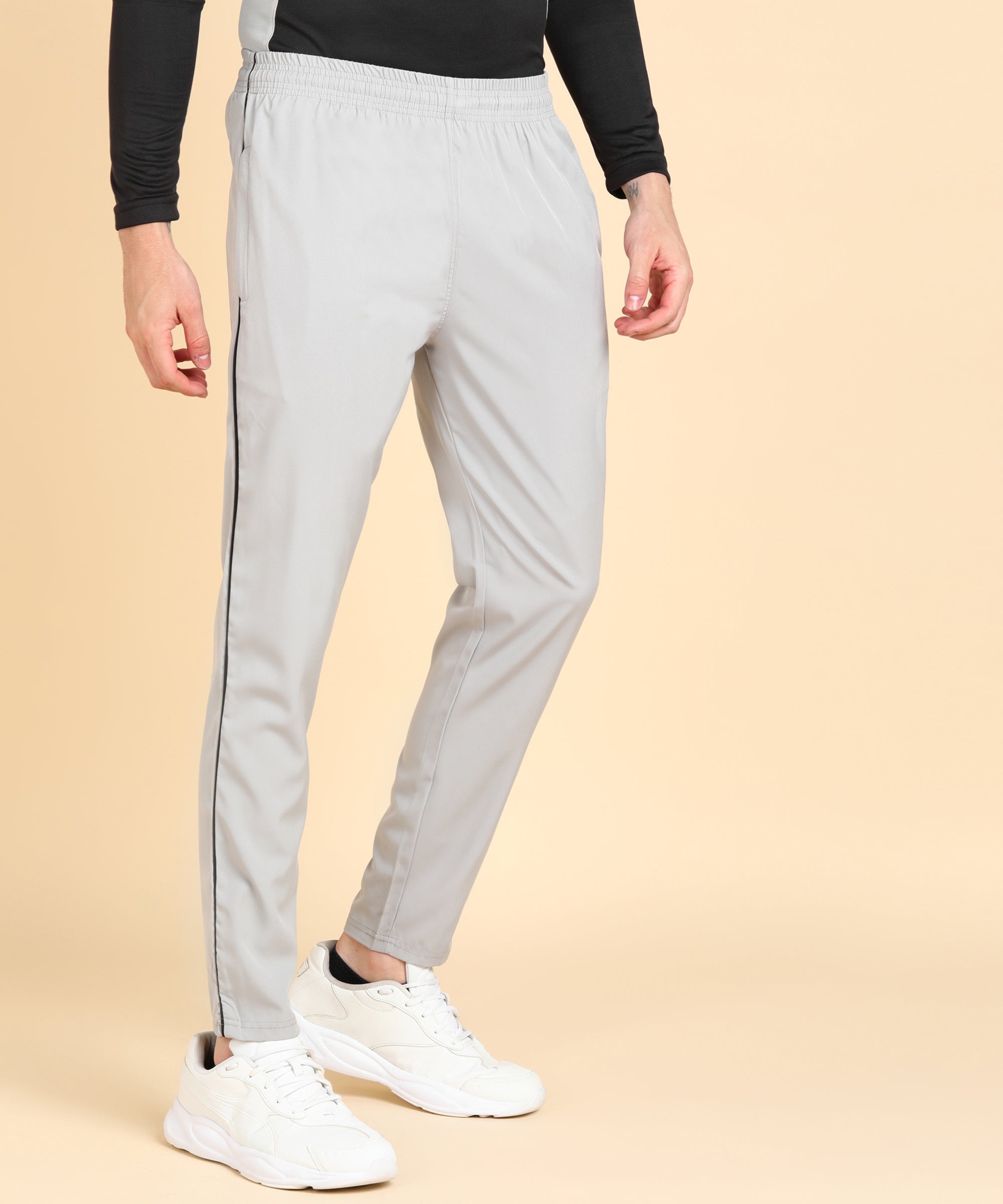 LIGHT GREY SOLID NS LYCRA TRACK PANT FOR MEN (TRACK108)