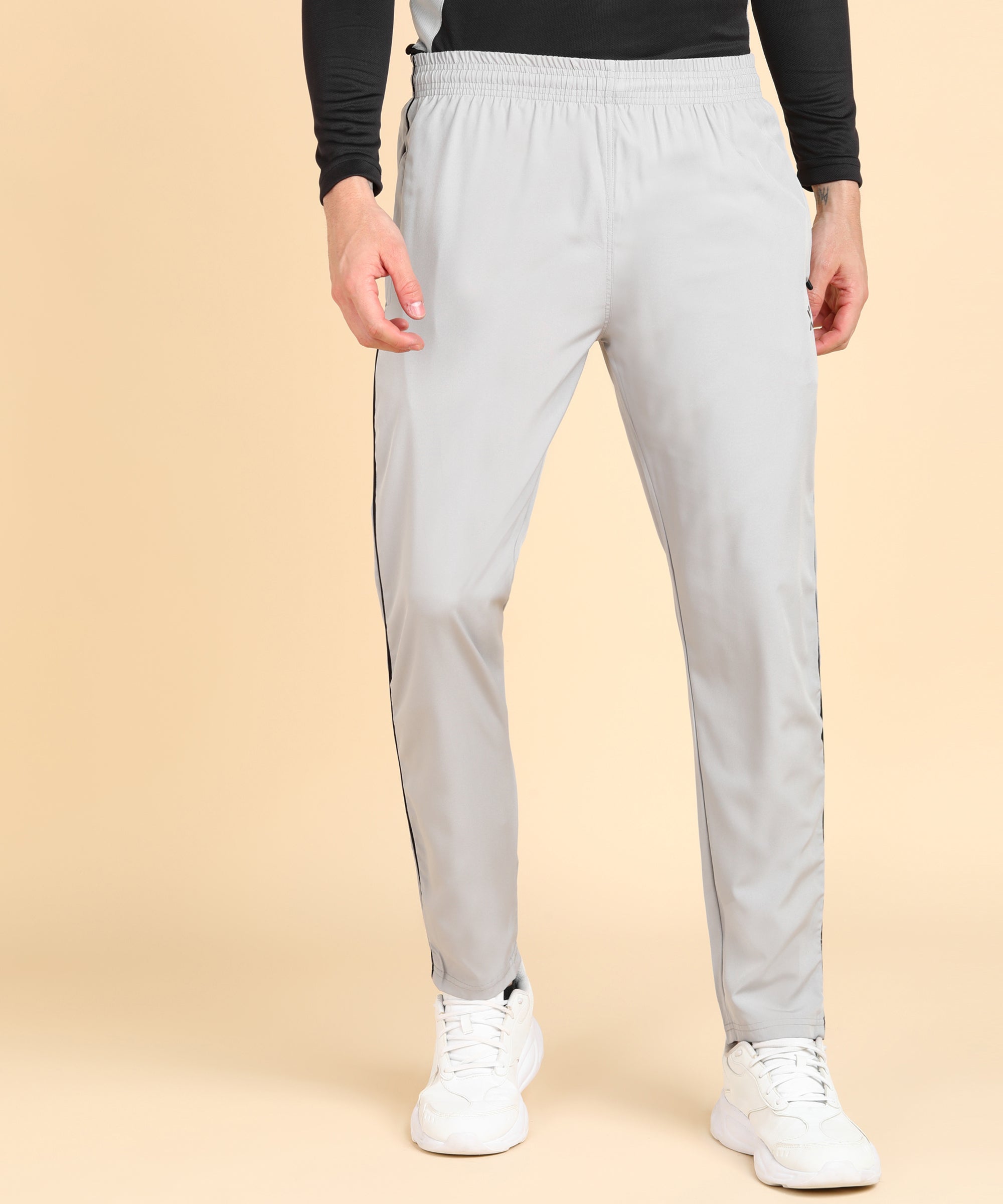 LIGHT GREY SOLID NS LYCRA TRACK PANT FOR MEN (TRACK108)