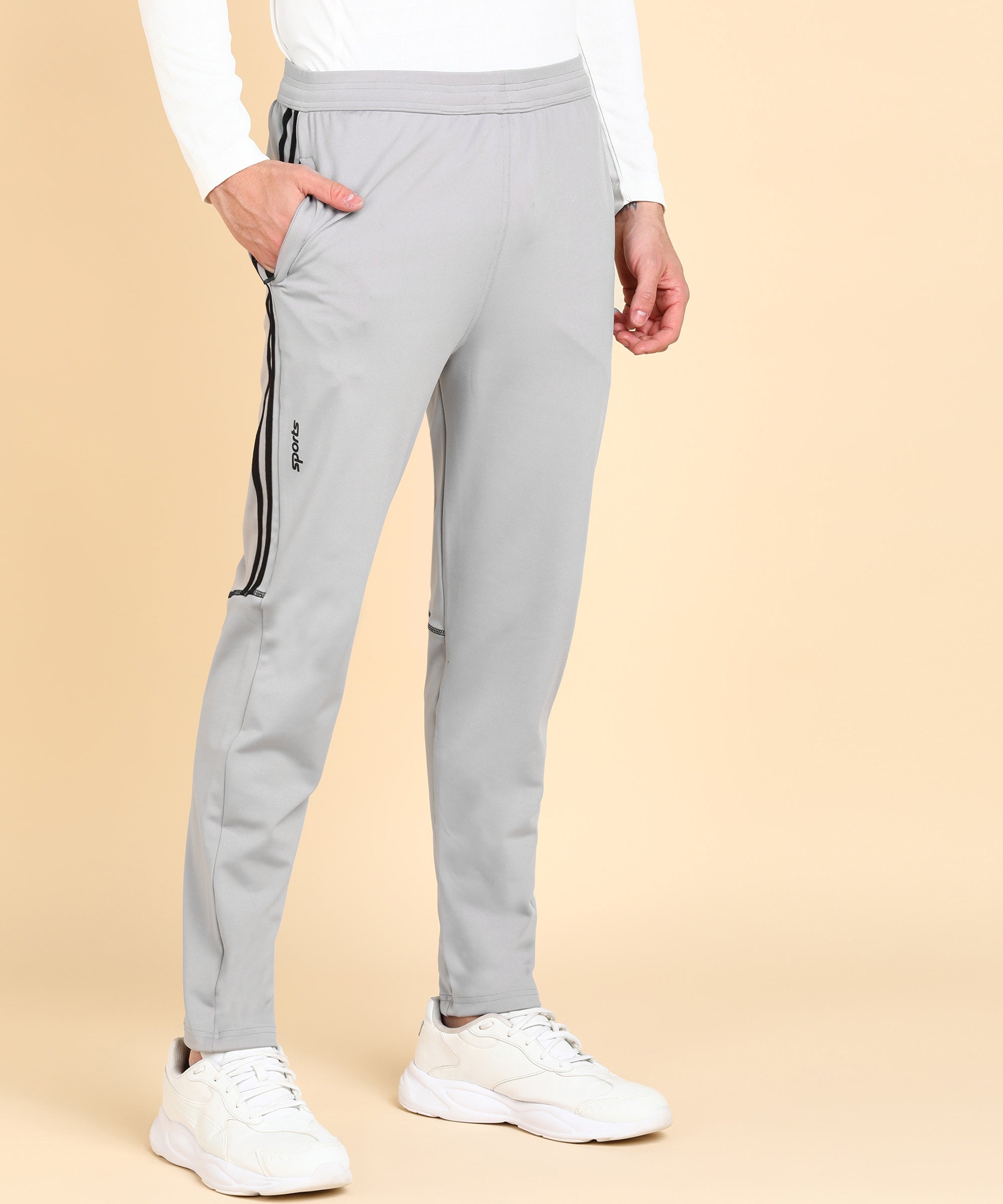 LIGHT GREY SOLID 4 WAY LYCRA TRACK PANT FOR MEN (TRACK114)