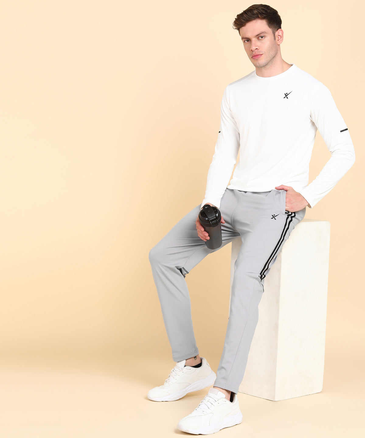 LIGHT GREY SOLID 4 WAY LYCRA TRACK PANT FOR MEN (TRACK114)