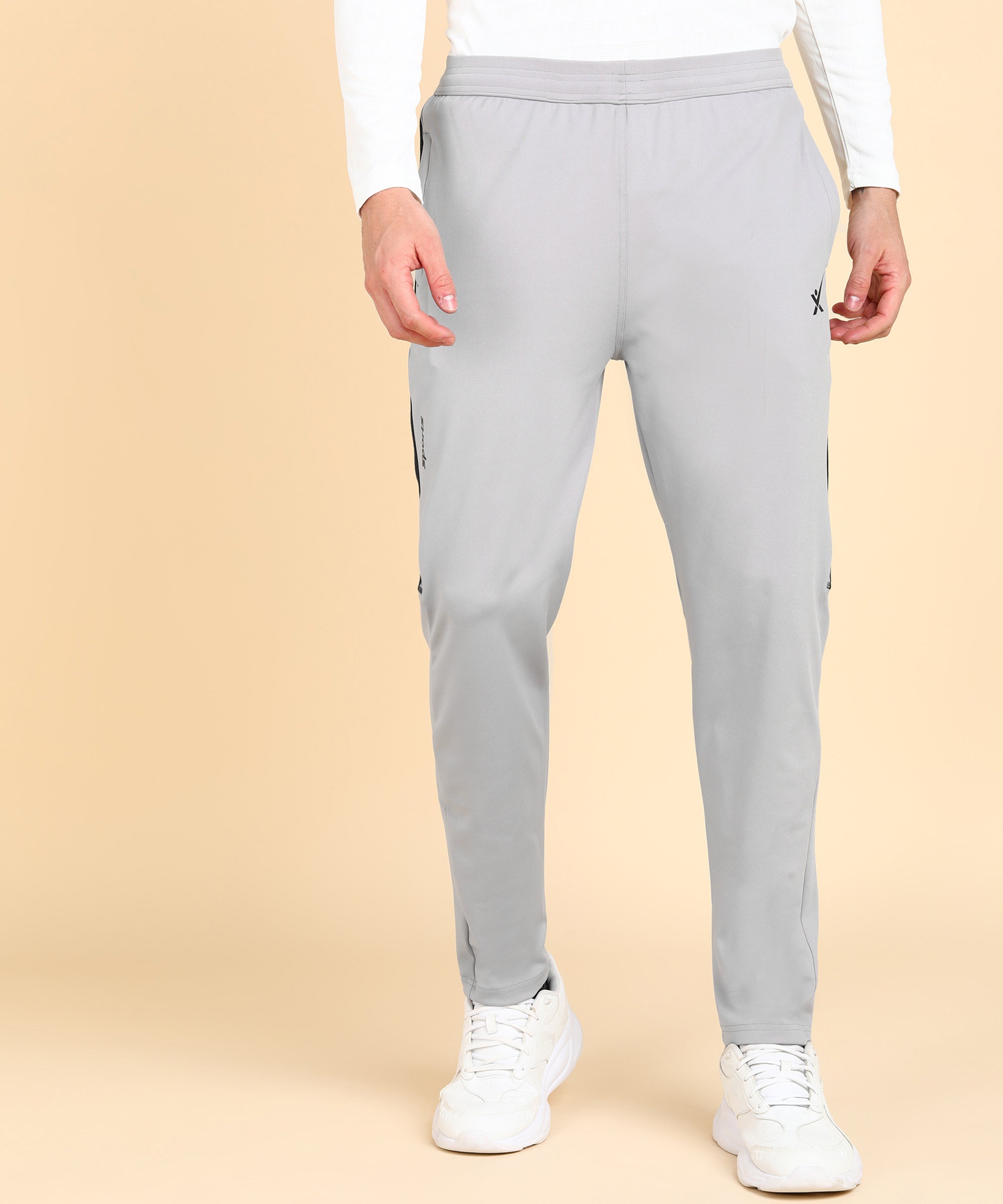 LIGHT GREY SOLID 4 WAY LYCRA TRACK PANT FOR MEN (TRACK114)