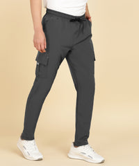 DARK GREY 4 POCKIT CARGO NS LYCRA TRACK PANT FOR MEN (TRACK131)