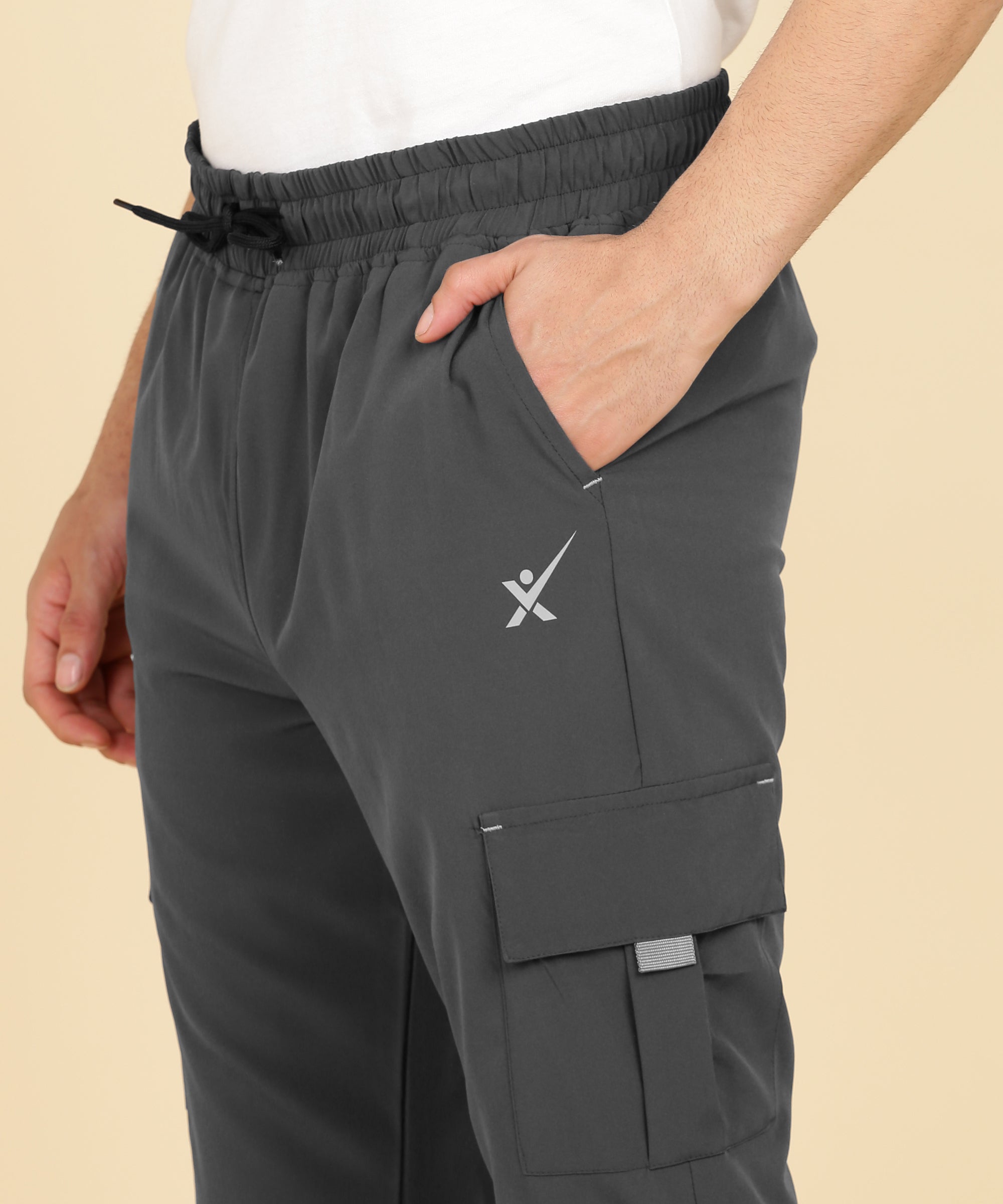 DARK GREY 4 POCKIT CARGO NS LYCRA TRACK PANT FOR MEN (TRACK131)