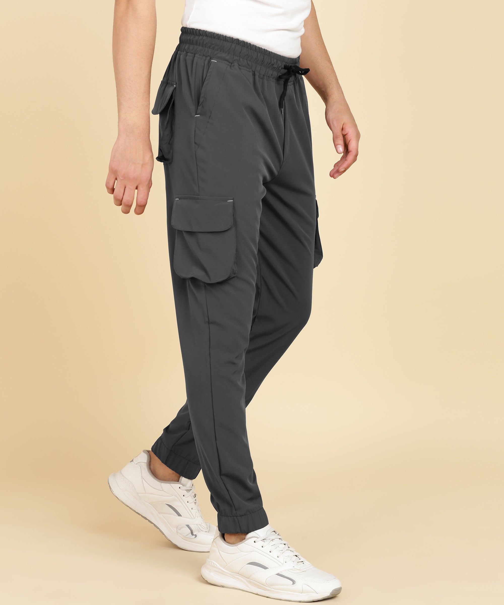 DARK GREY 6 POCKIT CARGO NS LYCRA TRACK PANT FOR MEN (TRACK135)