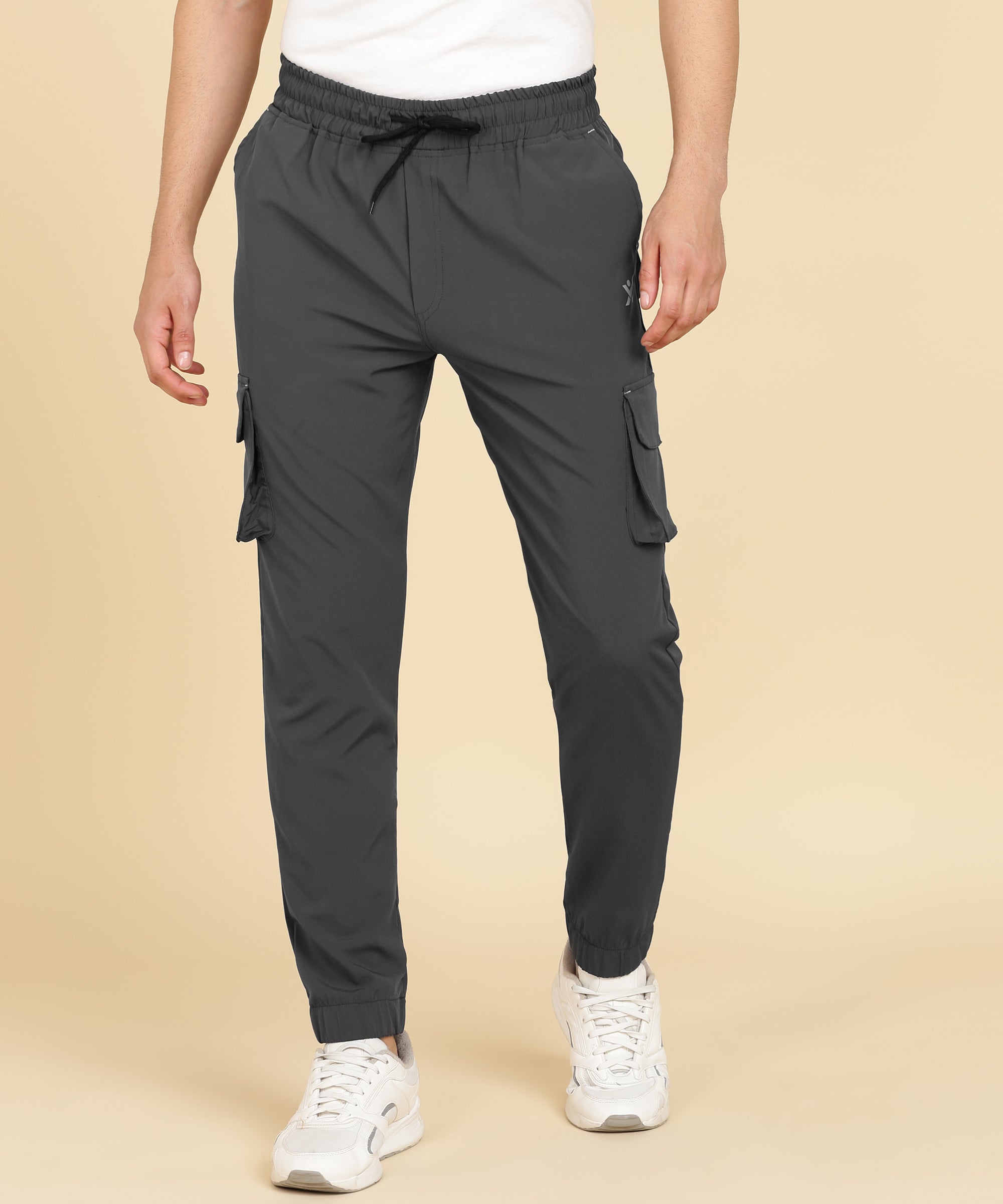 DARK GREY 6 POCKIT CARGO NS LYCRA TRACK PANT FOR MEN (TRACK135)