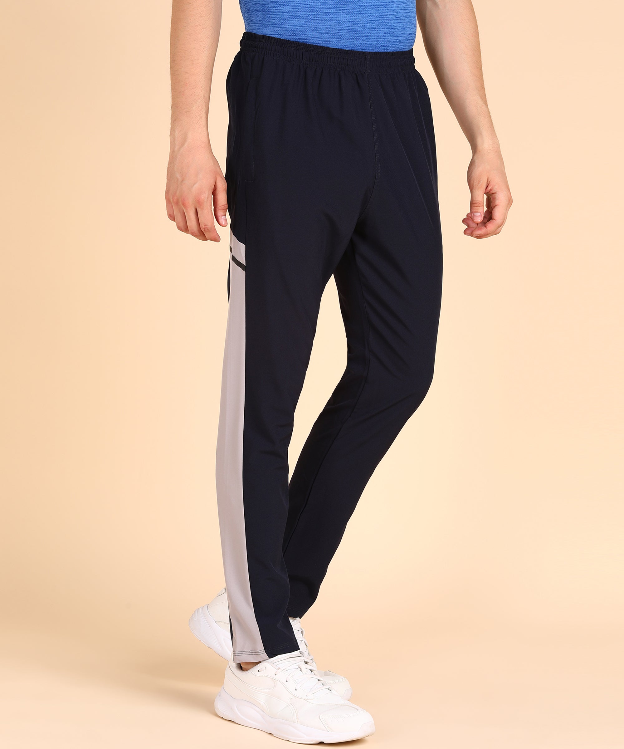 NAVY BLUE LIGHT GREY SIDE STRPIE  NS LYCRA TRACK PANT FOR MEN (TRACK161)