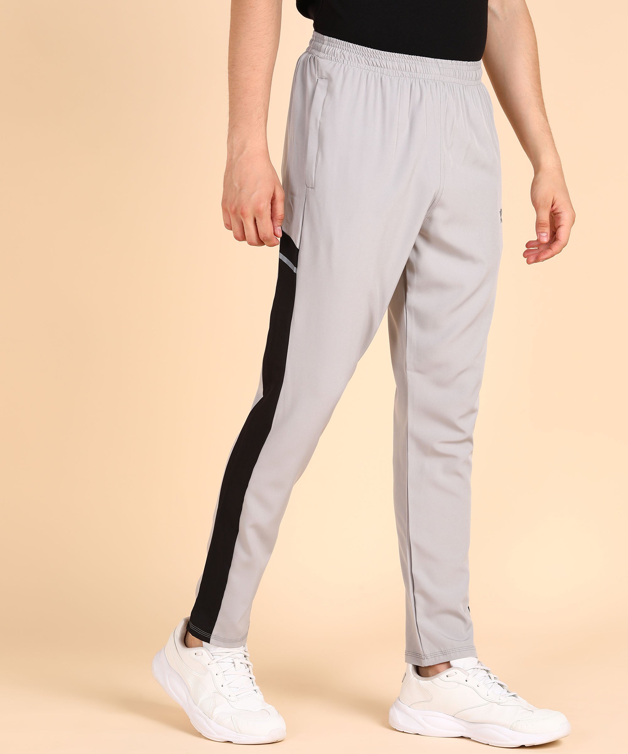 LIGHT GREY BLACK SIDE STRPIE  NS LYCRA TRACK PANT FOR MEN (TRACK163)