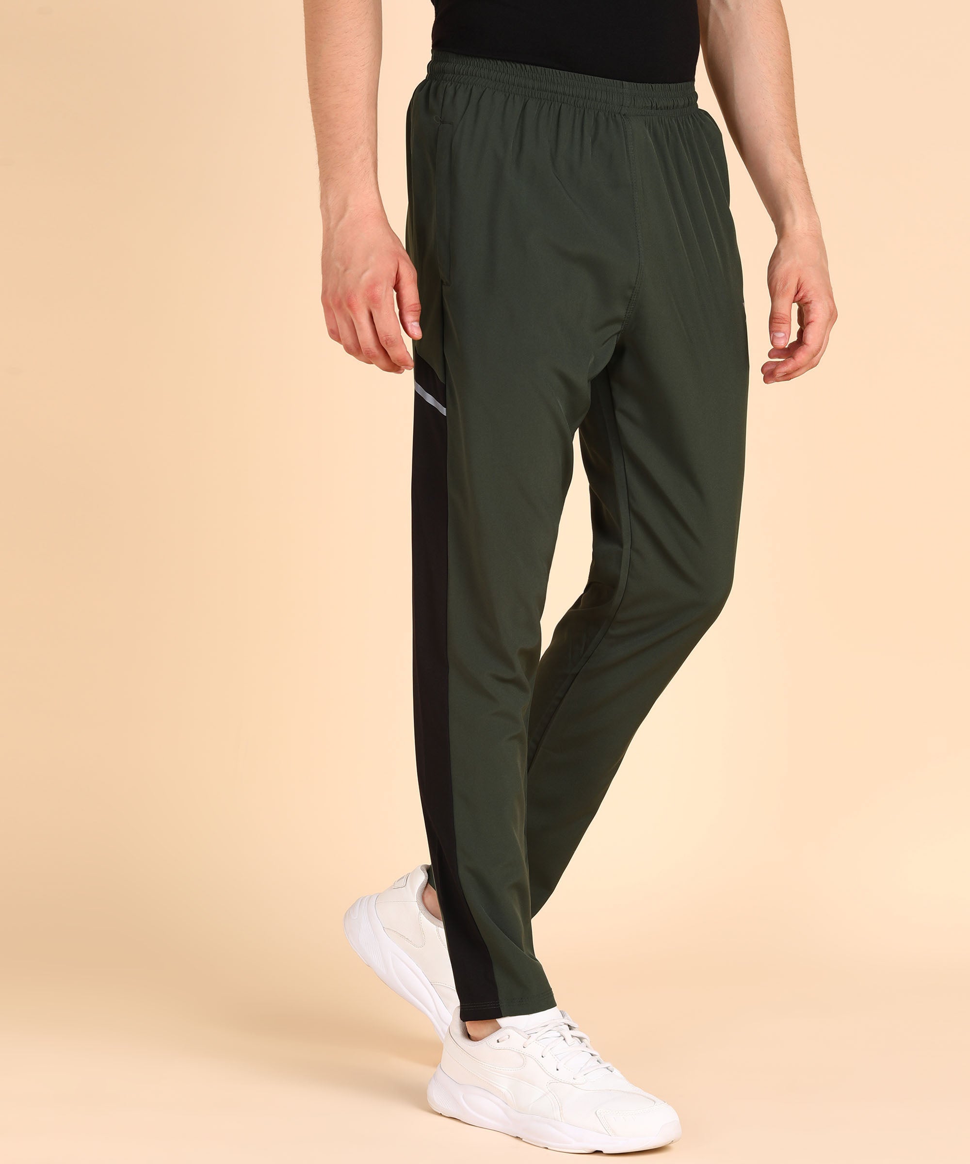 OLIVE BLACK SIDE STRPIE  NS LYCRA TRACK PANT FOR MEN (TRACK164)