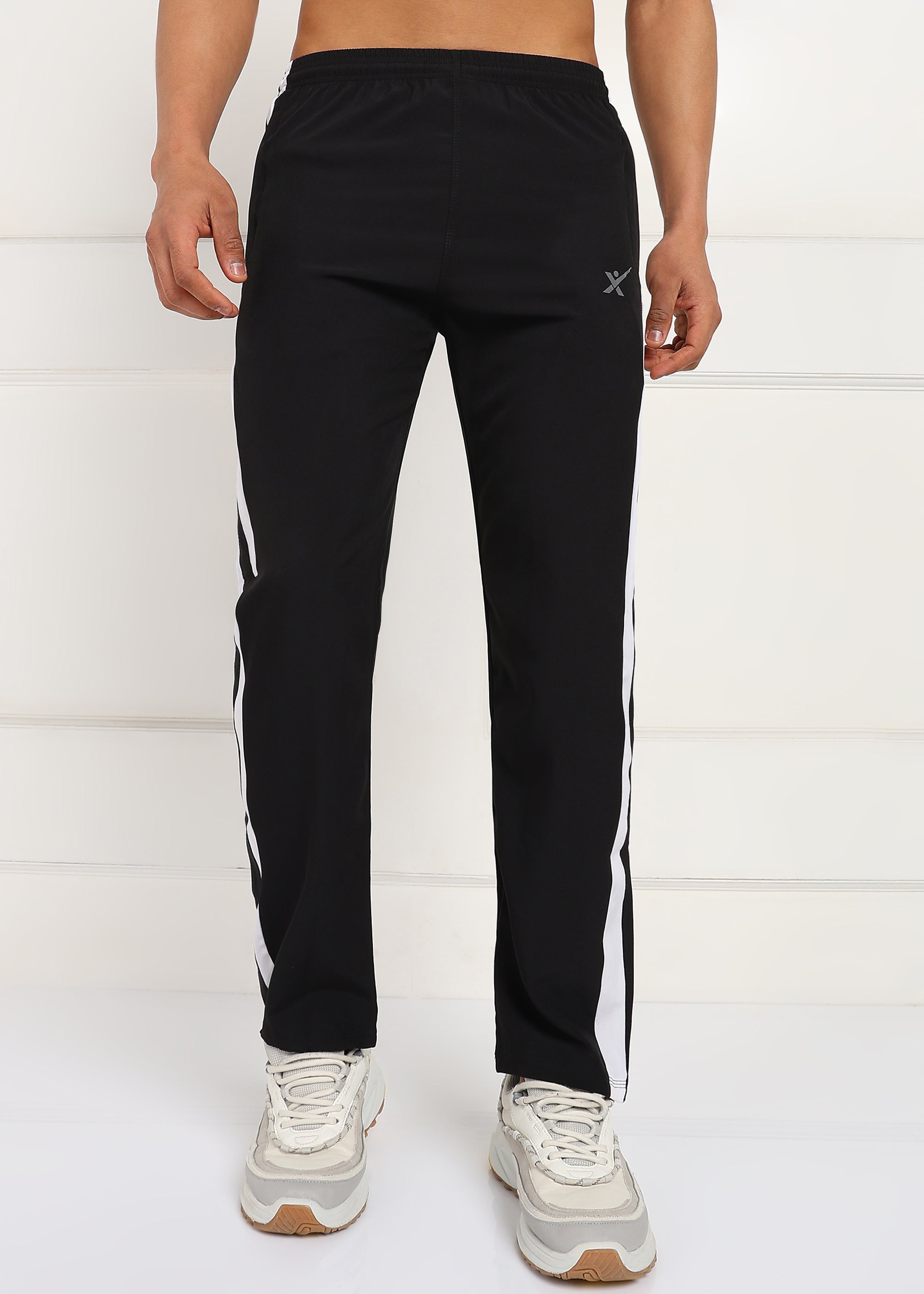 BLACK AND WHITE STRIPE SIDE PATTI TRACK PANT FOR MEN (TRACK359_BLACK)