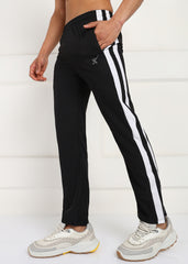 BLACK AND WHITE STRIPE SIDE PATTI TRACK PANT FOR MEN (TRACK359_BLACK)