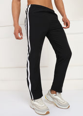 BLACK AND WHITE STRIPE SIDE PATTI TRACK PANT FOR MEN (TRACK359_BLACK)