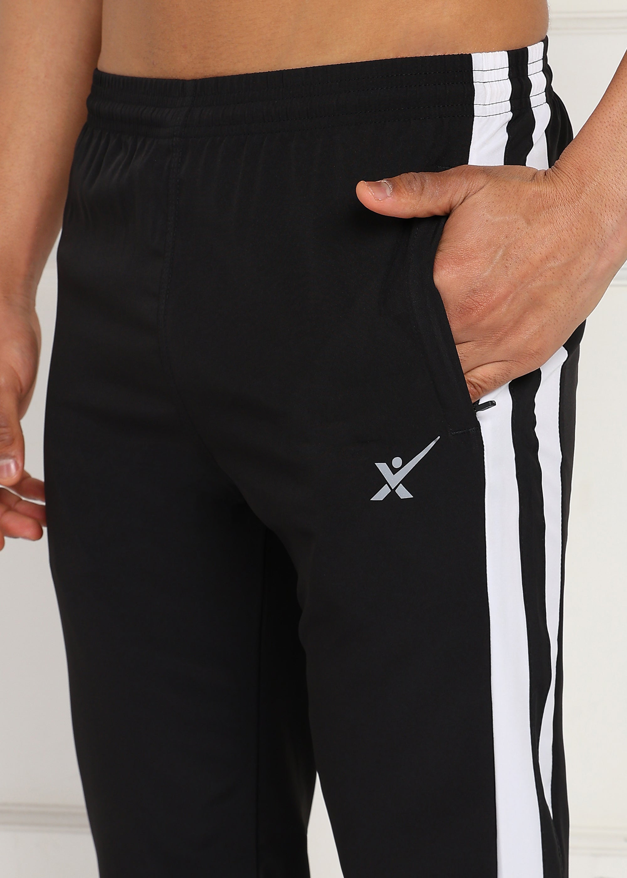 BLACK AND WHITE STRIPE SIDE PATTI TRACK PANT FOR MEN (TRACK359_BLACK)