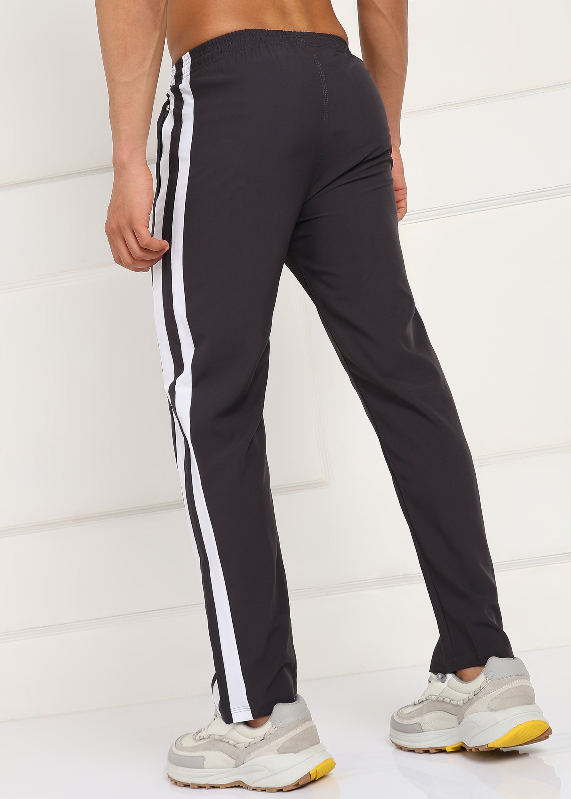 DARK GREY AND WHITE STRIPE SIDE PATTI TRACK PANT FOR MEN (TRACK359_D-GREY)