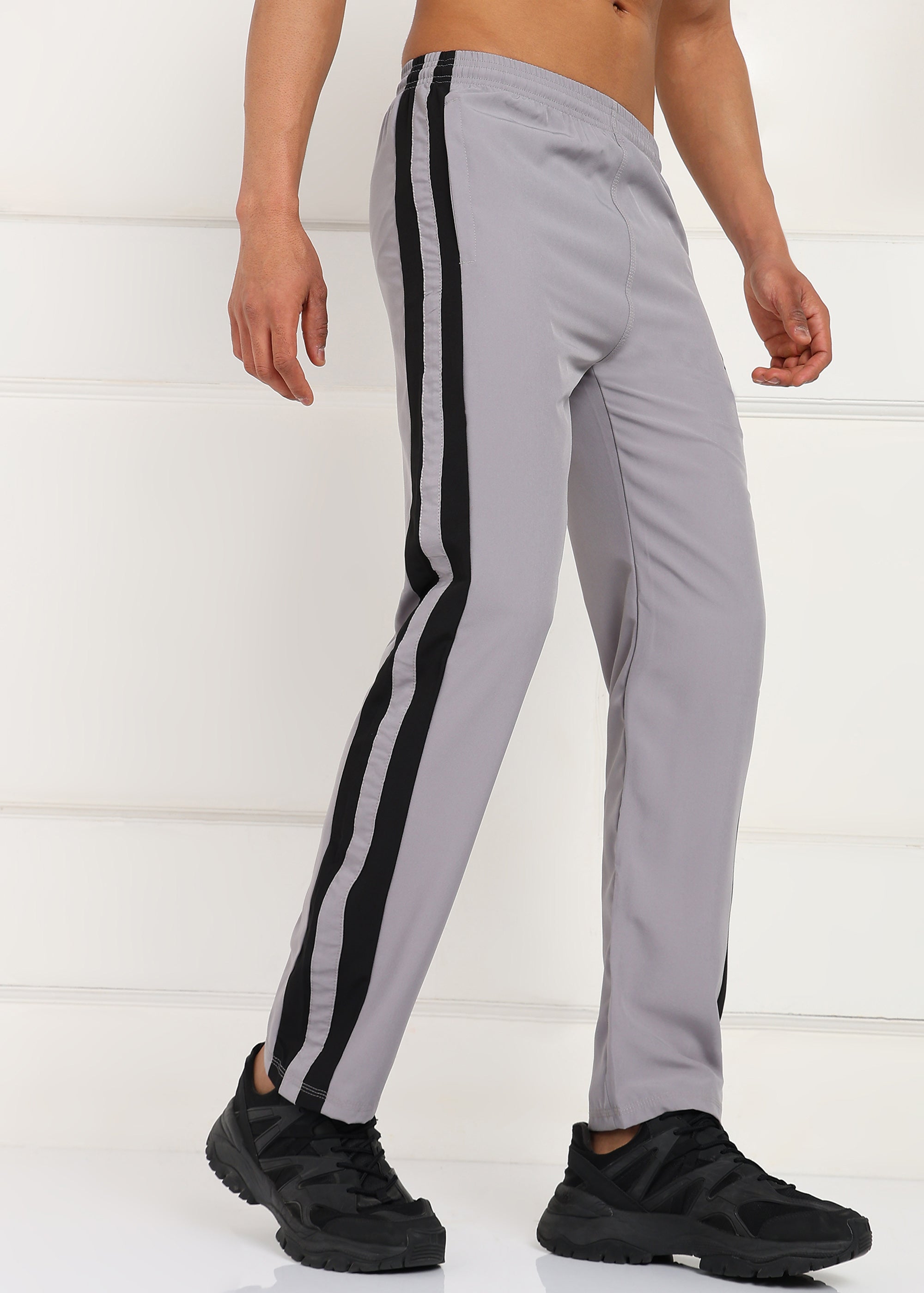 LIGHT GREY AND BLACK STRIPE SIDE PATTI TRACK PANT FOR MEN (TRACK359_L-GREY)