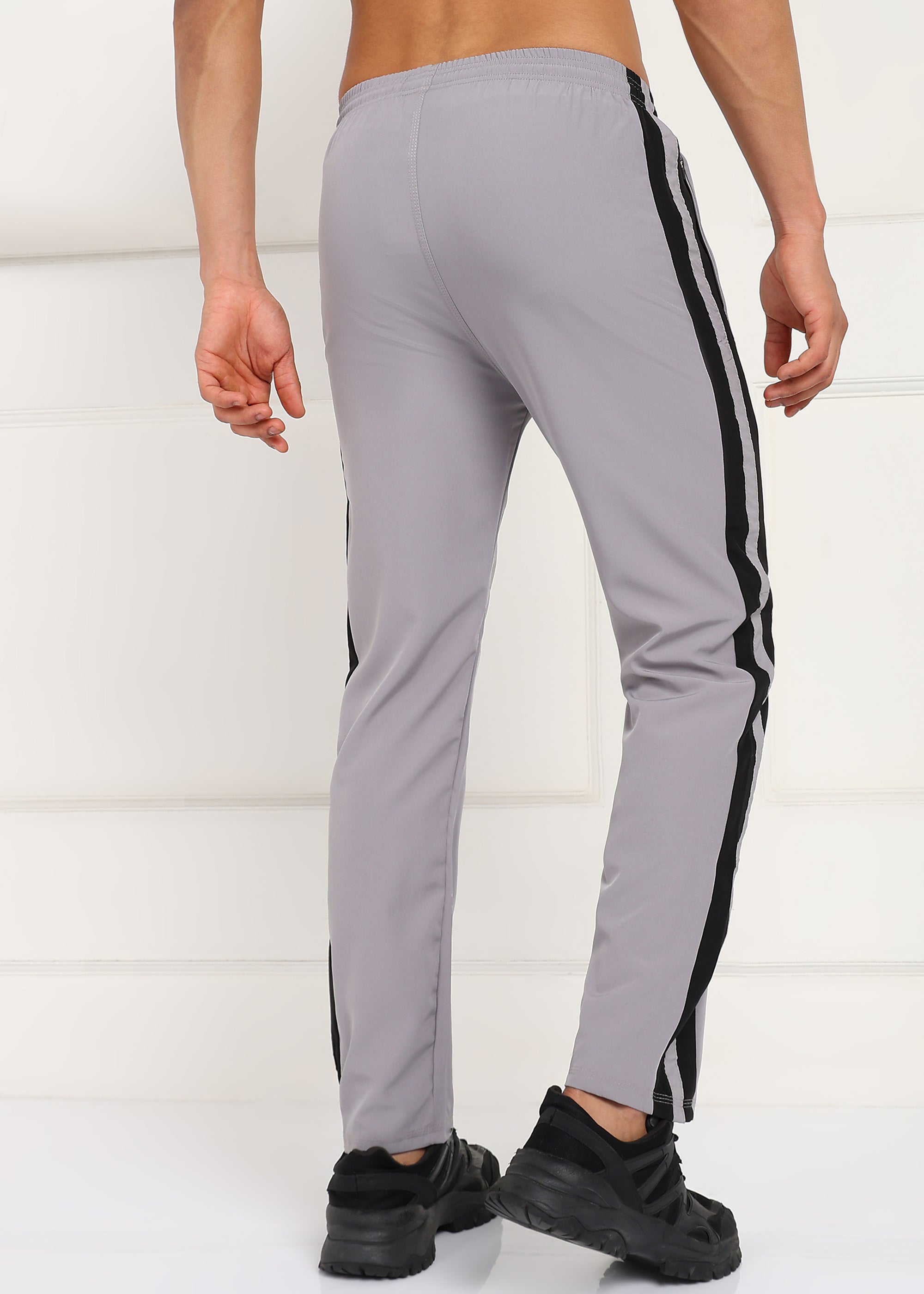 LIGHT GREY AND BLACK STRIPE SIDE PATTI TRACK PANT FOR MEN (TRACK359_L-GREY)