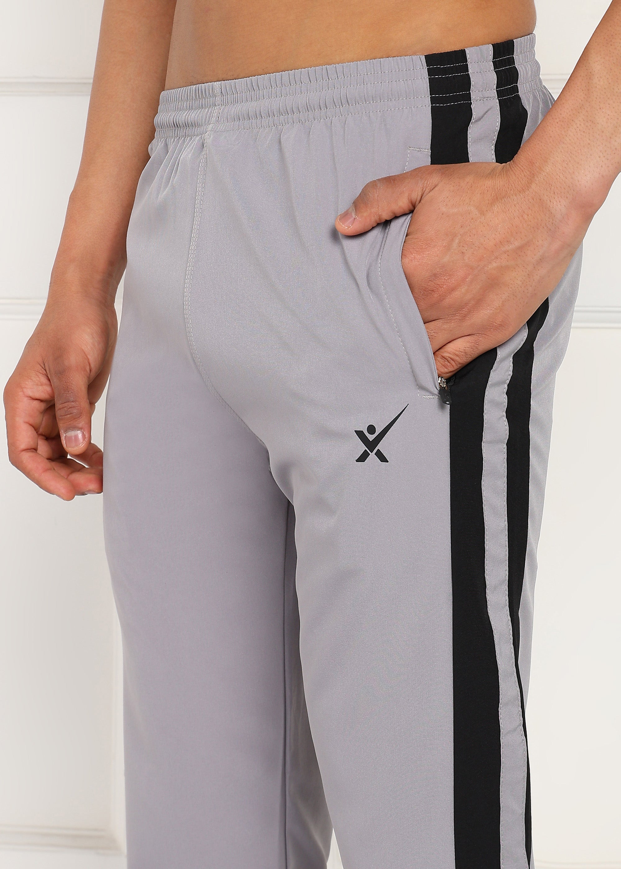 LIGHT GREY AND BLACK STRIPE SIDE PATTI TRACK PANT FOR MEN (TRACK359_L-GREY)