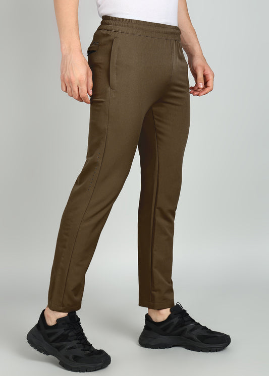 Men’s Solid Relax Fit Trackpants with Premium Terry -TRACK394-COFFEE
