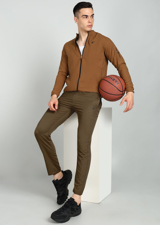 Men’s Solid Relax Fit Trackpants with Premium Terry -TRACK394-COFFEE