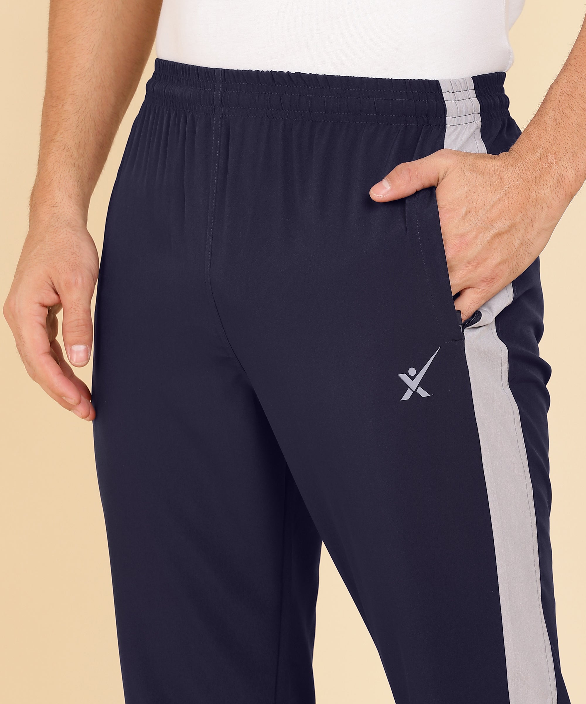 NAVY BLUE AND LIGHT GREY SIDE STRIPE TRACK PANT FOR MEN