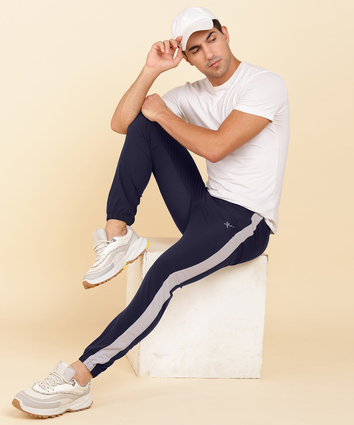 NAVY BLUE AND LIGHT GREY SIDE STRIPE TRACK PANT FOR MEN