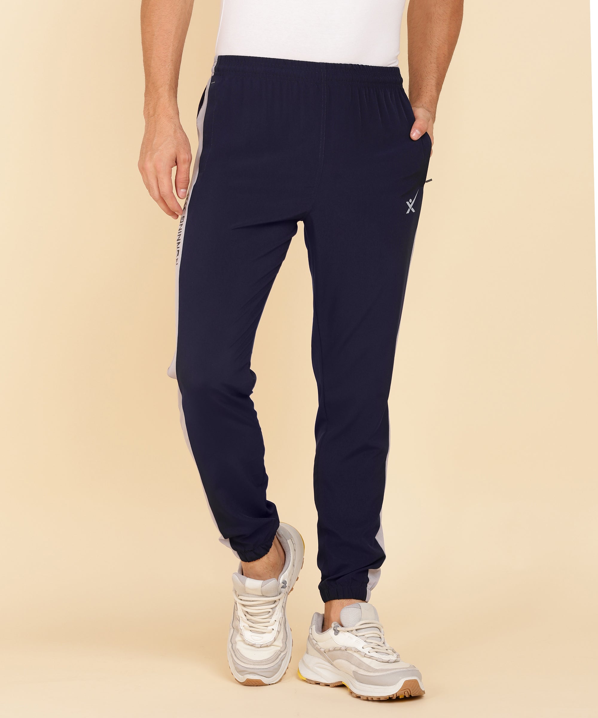 NAVY BLUE AND LIGHT GREY SIDE STRIPE TRACK PANT FOR MEN