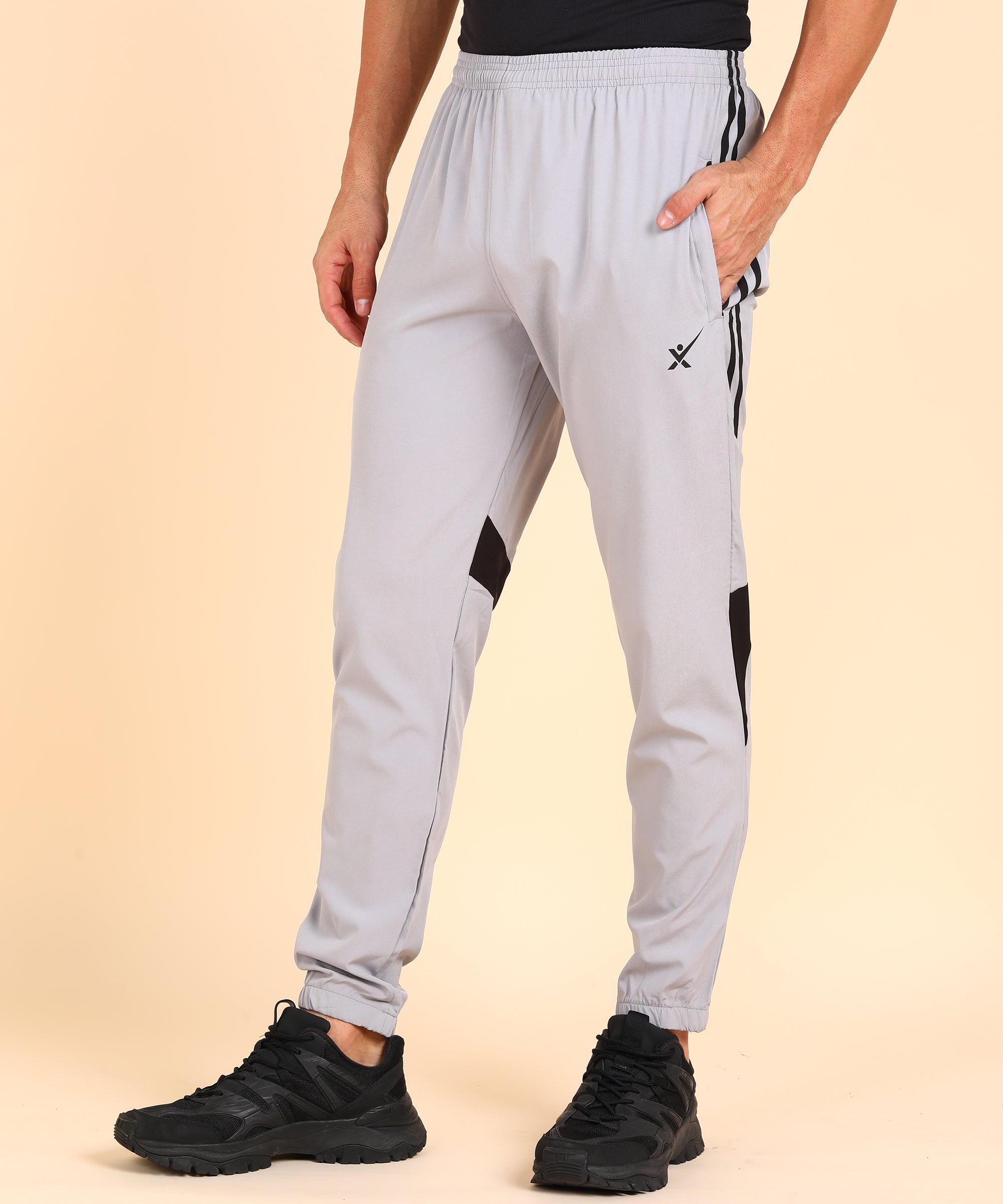 LIGHT GREY NS LYCRA COLOR BOLCK TRACK PANT FOR MEN (TRACK99)